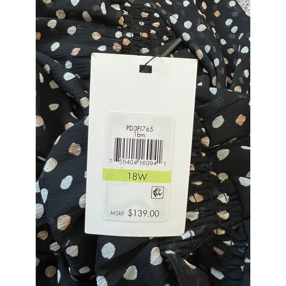 NEW DKNY Chiffon Midi Dress Hi-Low Flutter sleeve Black Polka dot - Picture 8 of 8